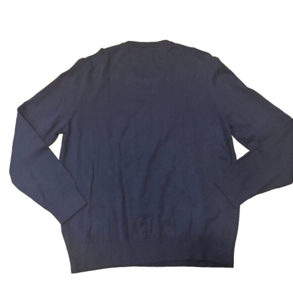 Nautica Textured Stripe Embroidered Logo Soft Navy Blue V-Neck Sweater Mens Sz L - Picture 4 of 4